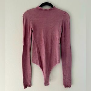 Free People Pink Ruffle Neck Bodysuit